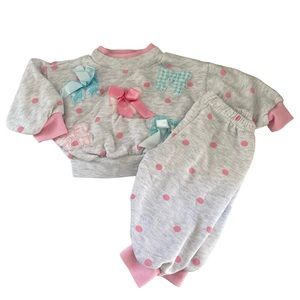 Girls Pink Polka Dot Bow Matching Set - Cozy Sweatshirt & Joggers